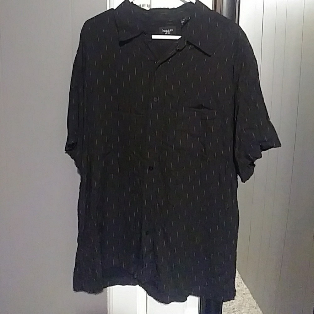 Black short sleeve button down dress shirt